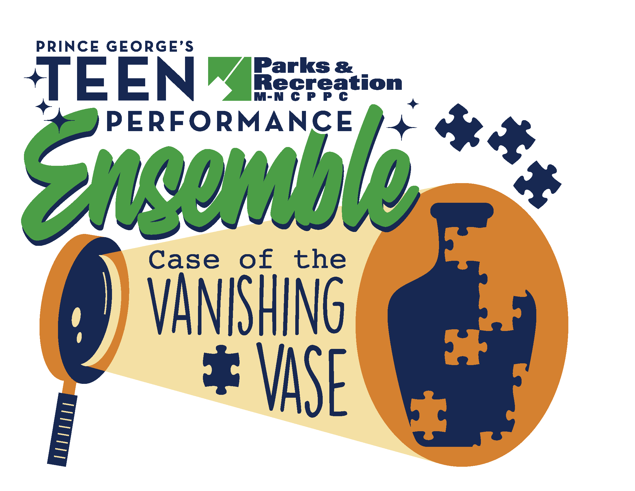 An decorative image advertising the "Case of the Vanishing Vase", it depicts a sillouette of a man being assembled with puzzle pieces.